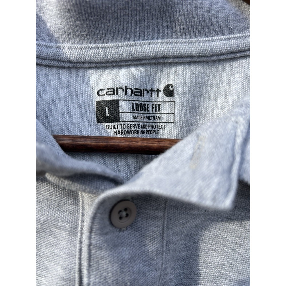 Carhartt Men's L Gray Loose‎ Fit Polo Shirt Short Sleeve Pocket Knit Casual/Work - Picture 5 of 5